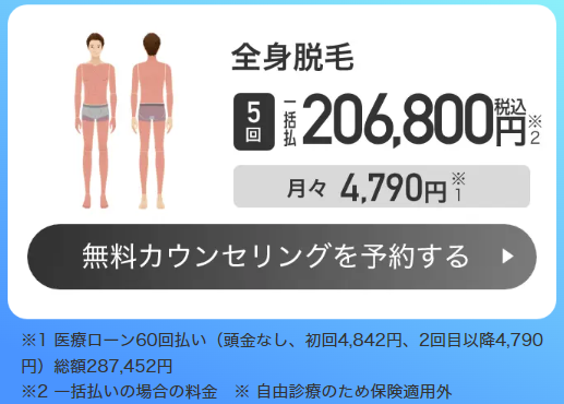 全身脱毛5回206,800円