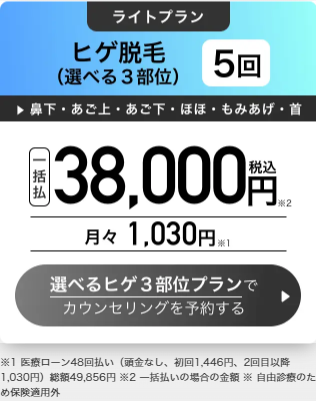 ヒゲ脱毛5回38,000円