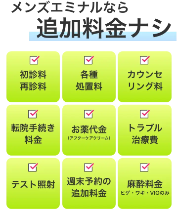 メンズエミナルなら追加料金ナシ