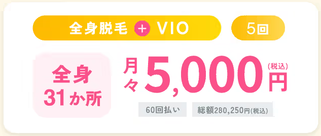 全身脱毛+VIO　月々5,000円